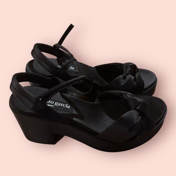 Pedro Garcia Platform Dress Heels Womens EU Size 37 Black Open Toe Ankle Straps - Picture 1 of 8